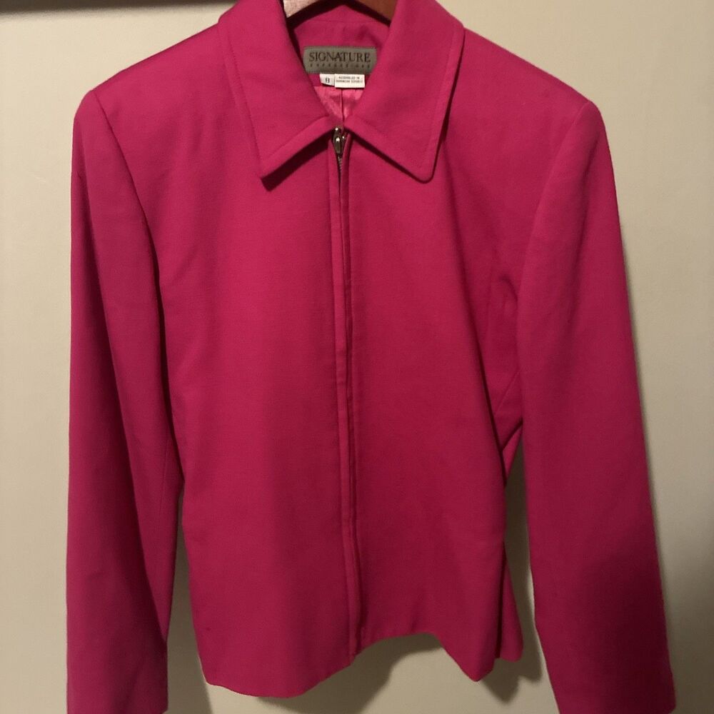 Signature Expressions Hot Pink Zip Up Jacket Vintage Fuchsia Blazer‎ Size 8